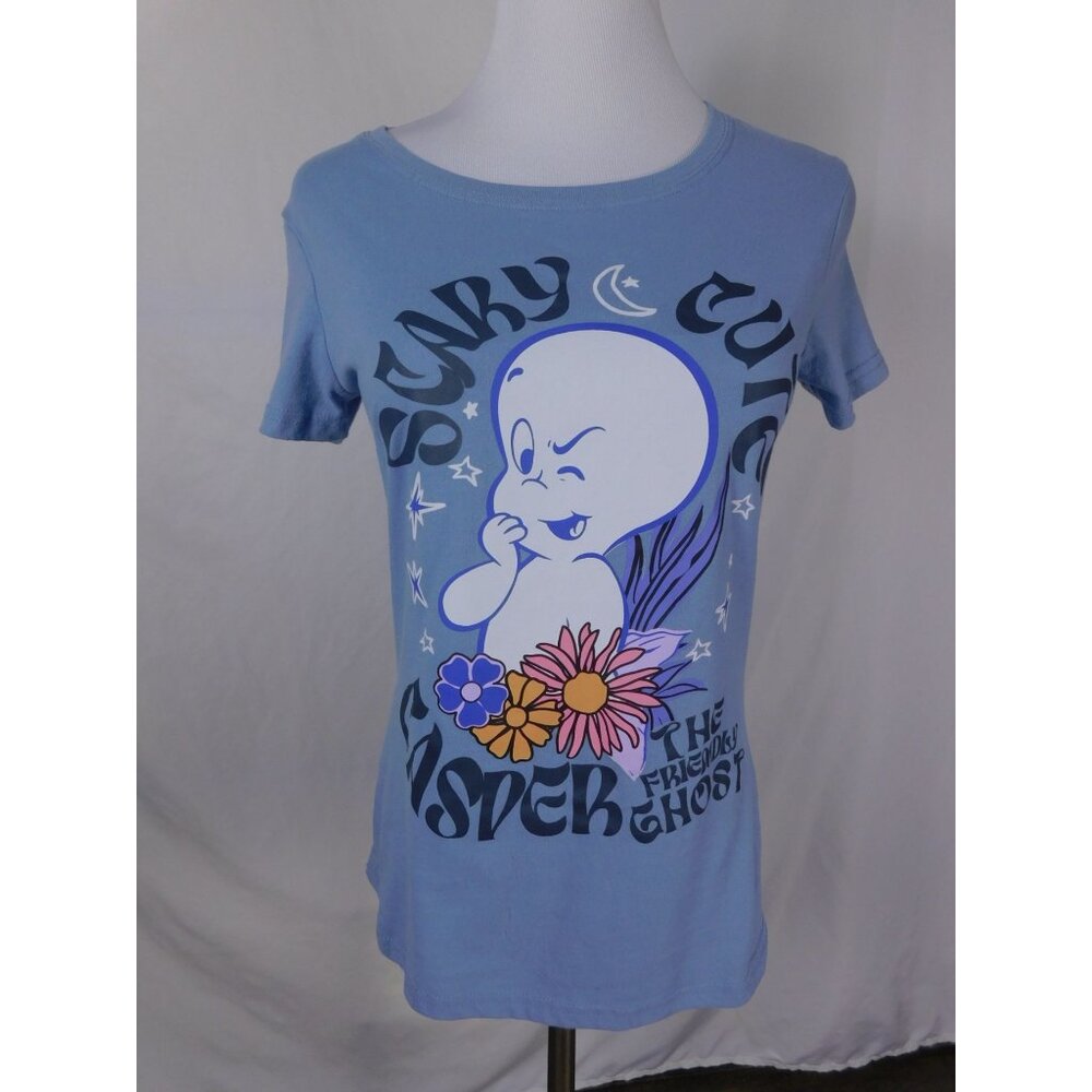 Casper the Friendly Ghost M Tee Scary Cute Halloween Shirt Blue Retro